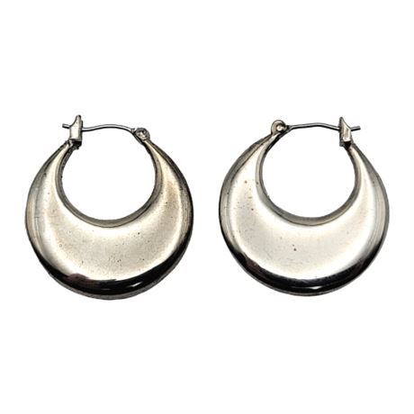 Silver Tone Crescent Hoop Earrings