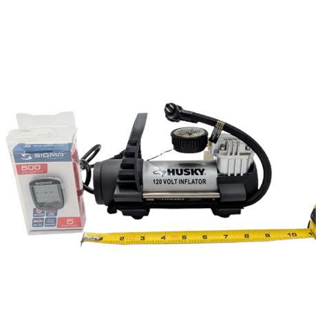 Husky 120 Volt Electric Air Bike Tire Pump and Sigma Bike Computer