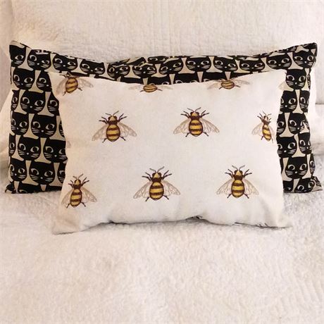 Cat and Bee Throw Pillows