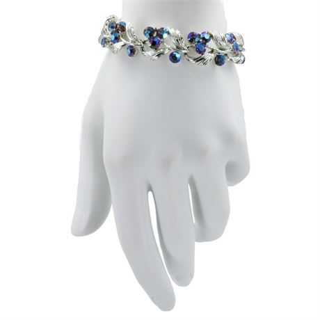 Vtg LISNER Blue Aurora Borealis Rhinestone Bracelet