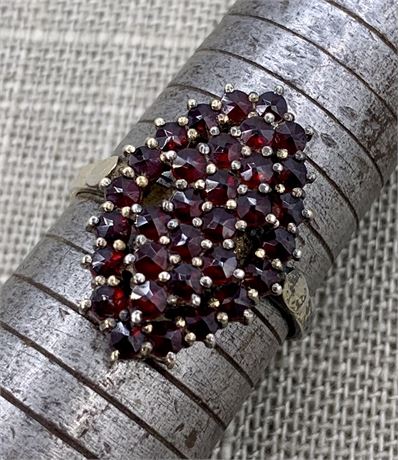 32 Faceted Jewel Bohemian Garnet Gilded Sterling Silver Ring