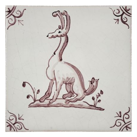 Vintage Delft Ceramic Tile w/ Whimsical Creature