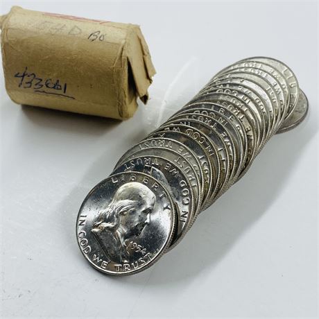 BU $10 Roll 1954-D Franklin Half Dollars