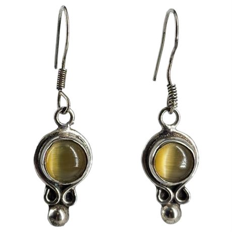 Vintage Sterling Silver Honey Tiger's Eye Gemstone Earrings