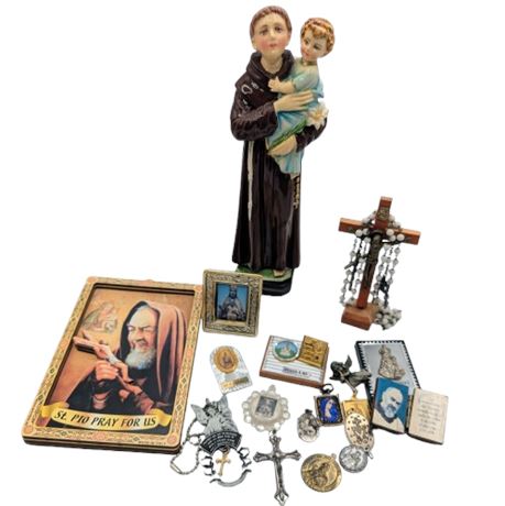 Italian St Anthony of Padua Statue Plus Religious 'Littles"