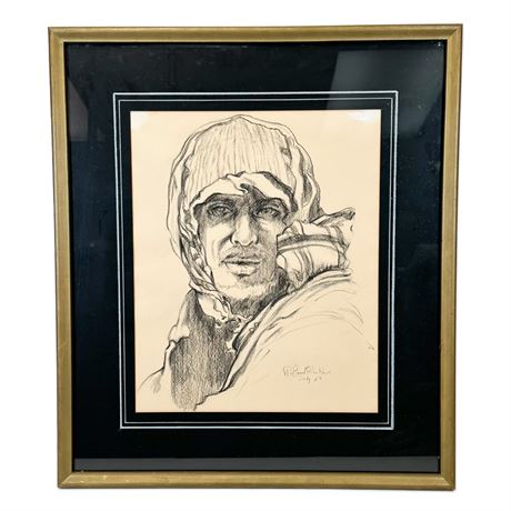 Vintage Charcoal Drawing of a Man Signed Richard Allen Hare