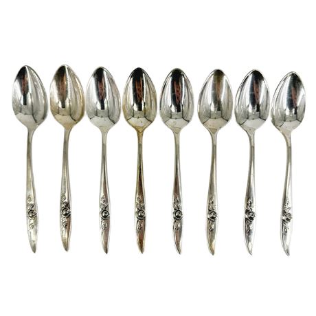 Lot of 8 Oneida Heirloom Sterling Silver “Bella Rose” Spoons
