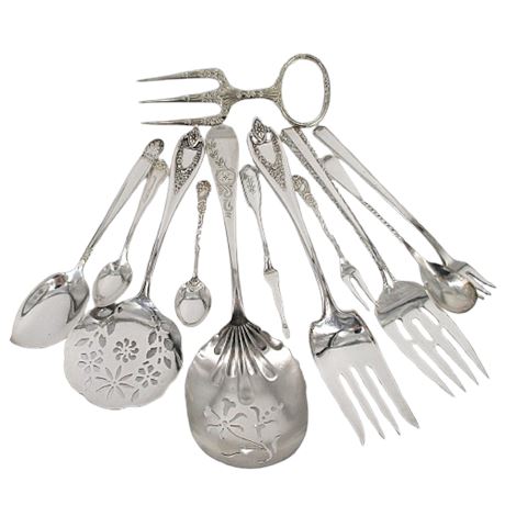 Mixed Lot of 12 VTG Silver/Electro Plate Serving Pieces Nils Johan, Gorham +