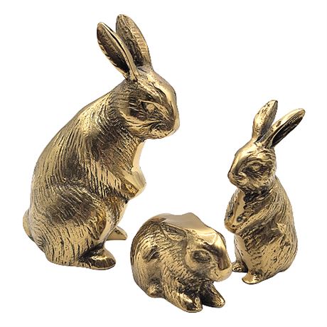 Small Vintage 3pc Brass Bunny Rabbit Family