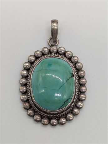 Tibetan Turquoise and Sterling Silver Pendant