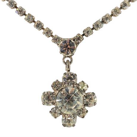 Vintage Prong Set Rhinestone Drop Necklace