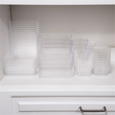 Lot of 46 Small Clear Plastic Drawer Organizer Bins