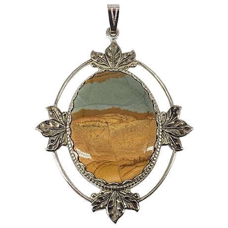 Vintage Genuine Picture Jasper Stone Pendant