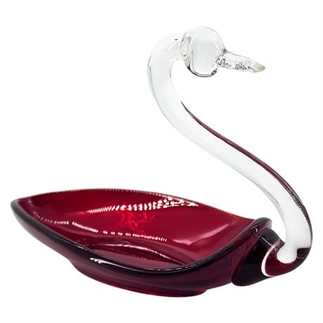 Vintage Duncan & Miller Ruby Red Glass Swan Form Candy Dish