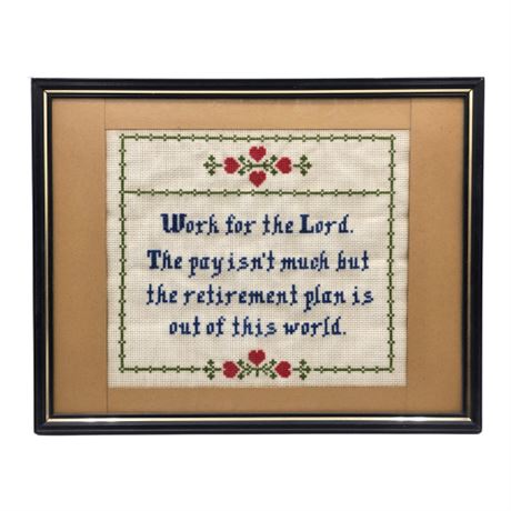 Framed "Work for the Lord" Cross Stitch