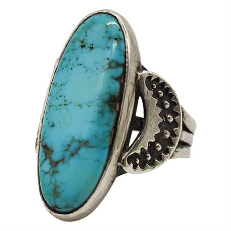 Vintage Native American Sterling Silver Turquoise Ring, Sz 4.75