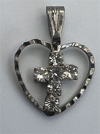 Tiny diamond cross heart pendant
