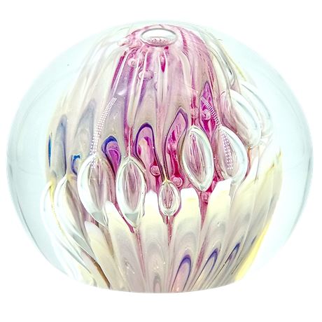 Hand-Blown Art Glass Floral Paperweight — Nick Del Motto Signed & Dated 1990