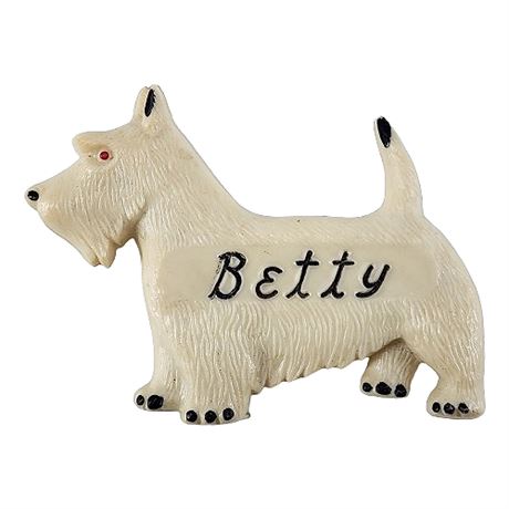 Vintage Molded Celluloid "Betty" Scottie Dog Brooch