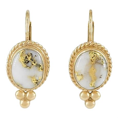 Vintage Signed CARLA 14K Gold & Gold Quartz Earrings