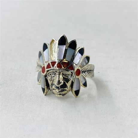 6.6g Sterling Navajo Chief Head Ring Size 11.5