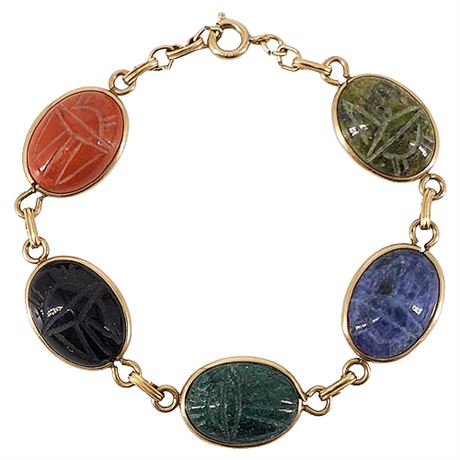 Vintage Gold Filled Genuine Gemstone Scarab Bracelet