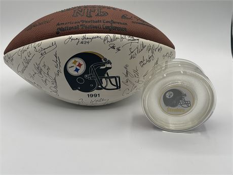 Steelers 1991 Signed Team Football & “NEW” Coasters
