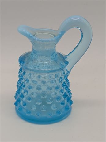 Fenton Blue Opalescent Hobnail Small Creamer Pitcher Aqua Glass