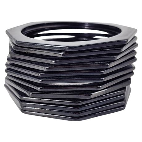 Twelve Vintage Slim Black Octagonal Lucite Bracelets
