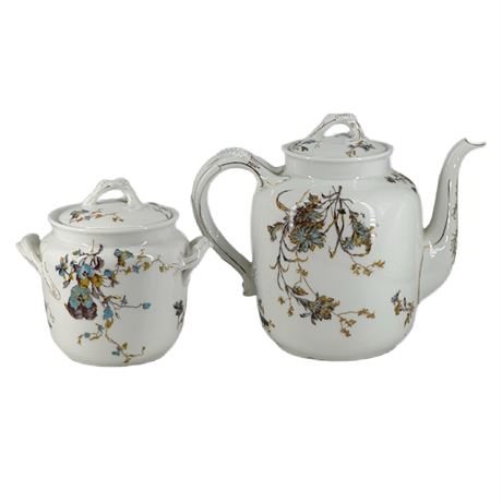 Antique Haviland & Co Limoges Floral Teapot and Sugar Bowl