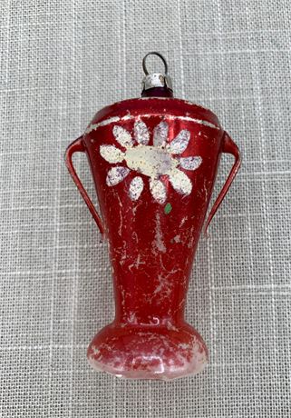 European Garnet Glass Double Handled Holiday Tree Ornament