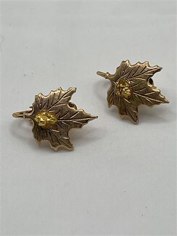 Gold nugget leaf clip on earrings