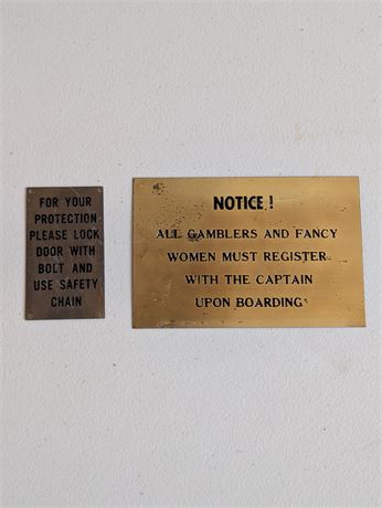 Lot 2 Vintage Brass Signs Boat Sign + Hotel Sign