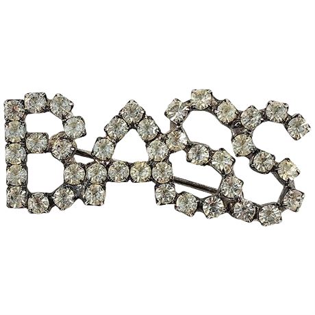 Vintage 80s Rhinestone "BASS" Brooch