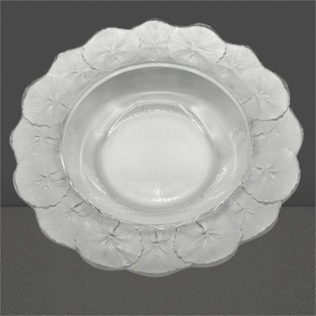 Mid Century France Lalique Honfleurs Geranium Clear Frosted Crystal Leaf Bowl