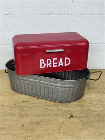 Bread Box & Galvanized Oval Tub