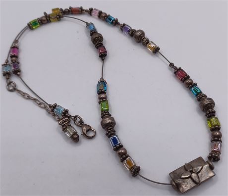 Sterling glass bead 18-in necklace 12.7 G