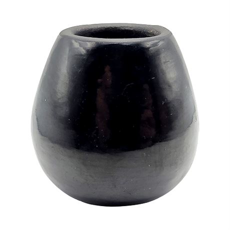 Signed Birdell Bourdon Santa Clara Pueblo Miniature Polished Black Pottery Vase