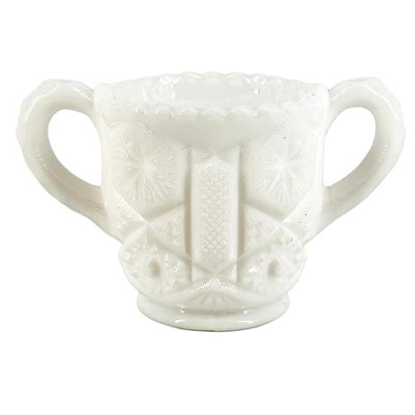Vintage McKee Toltec Pattern Double-Handle Milk Glass Toothpick Holder