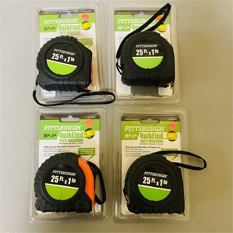 4 New 25’ Pittsburgh Tape Measurers