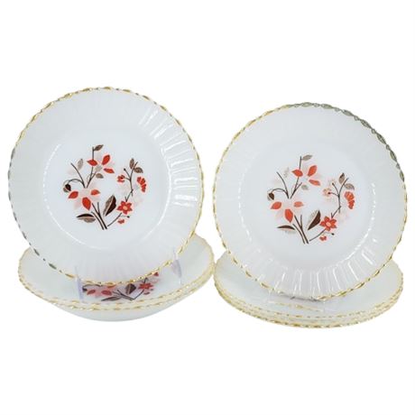 Vintage Crisa Floral Milk Glass Salad Plates & Coupe Soup Bowls