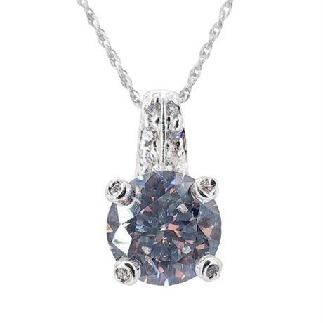Signed UNCAS Sterling Silver 12mm CZ Pendant Necklace