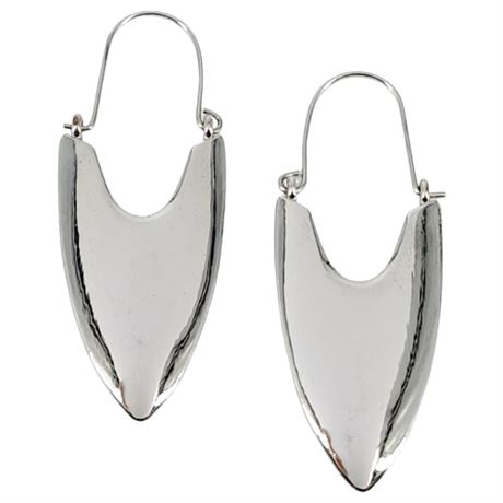Silver Tone Modernist Point Hoop Earrings