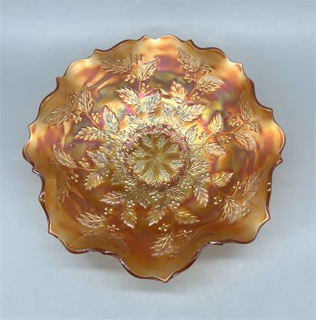 Fenton Marigold Holly and Berry Ruffled Bowl