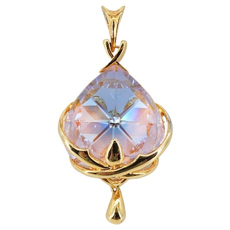 Vintage WW Large Gold Tone Pink Aurora Crystal Heart Pendant
