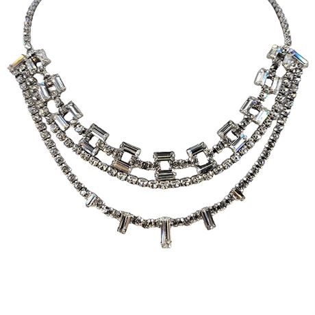 Vintage Weiss Elegant Triple Strand Clear Rhinestone Necklace