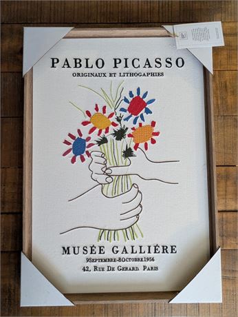 New Embroidered Framed Picasso Lithograph Hands Flowers Musee Galliere 1956