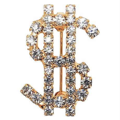 Vintage Rhinestone Dollar Sign Brooch