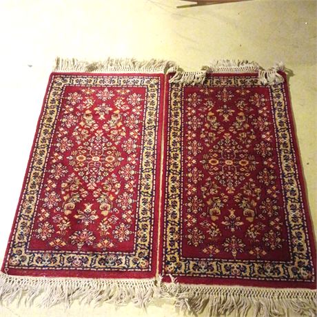 Pair of Red Oriental Style Accent Rugs with Fringe, Sears Best, 24.5" x 53" Each