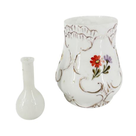 Milk Glass Vase & Bottle